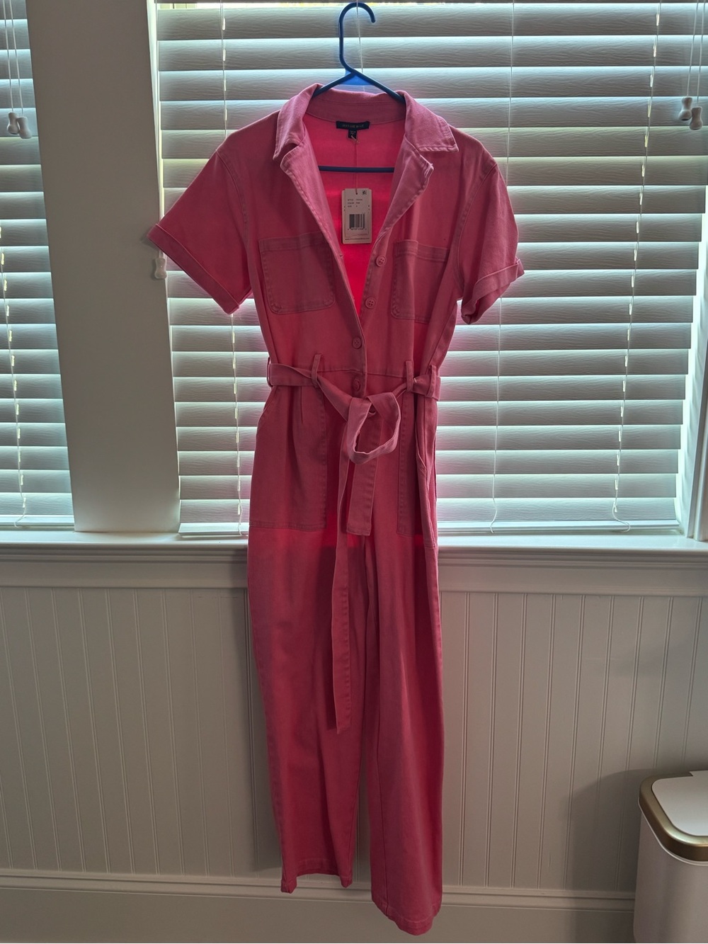 NWT Women's Pink Utility Jumpsuit with Tie Waist